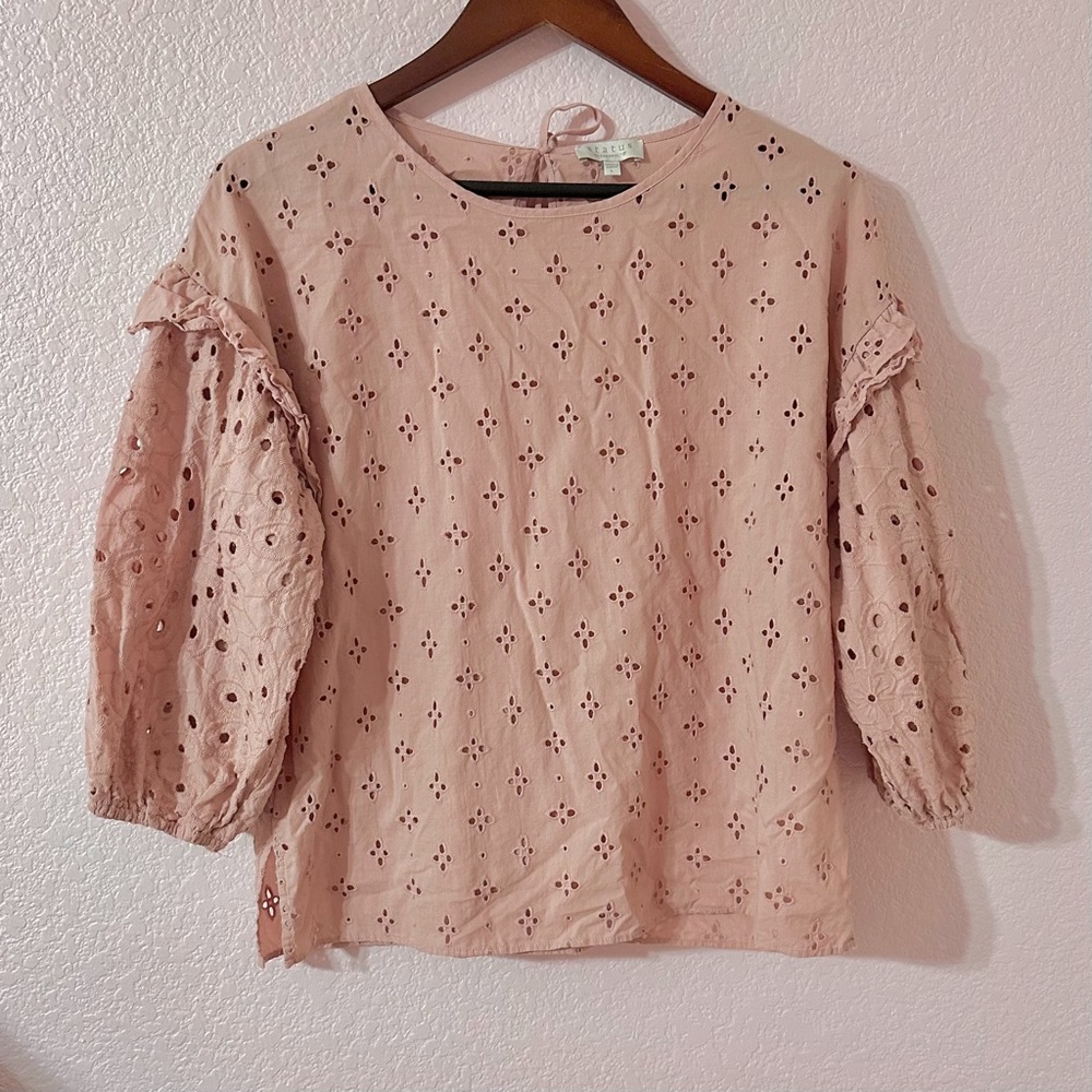 Status Eyelet Blouse Blush Pink